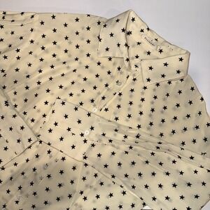 Ellison Star Print Button Down Shirt Blouse Off White Cream Black Small⁠ Stars